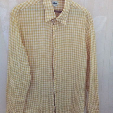 Camisa de hombre de guinga amarilla de mangas largas. Tela de lino o parecido. Diseño moderno. Talla L - Img 123215963
