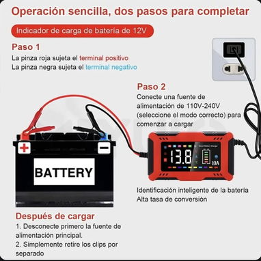 Cargador de baterias 12v 10a inteligente para auto - 5/9