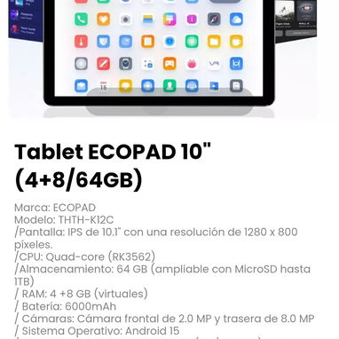 Tablet ECOPAD 10" (4+8/64GB) Marca: ECOPAD - 3/6
