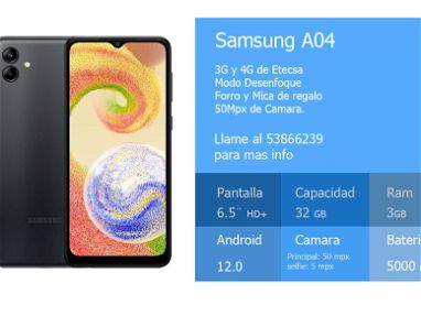 Samsung A04/32gb/3gb RAM/6.5 pulgadas/50mpx/53866239 - Img main-image
