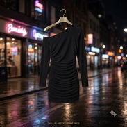 Vestido Mini Negro Asimétrico Drapeado Tallas S y L, Marca Yoxua - Img 57899942