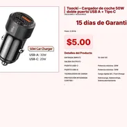 Toocki Cargador de Coche 50W con Diseño de Alta Resistencia por $5 VPT#-0332 - Img 55438313