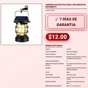 LAMPARA SOLAR ESTILO FAROL CON SENSOR DE MOVIMIENTO . - Img 57881912