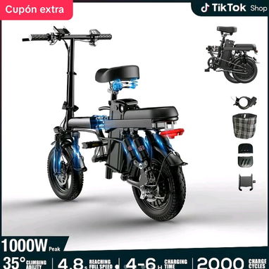 Bicicleta eléctrica plegable para exteriores, motor de 500 W, batería de 48 V 15 Ah, amortiguación de 14 niveles, autono - 2/3
