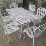 Mesas de 6 sillas para exterior. Mesas de aluminio fundido esmaltadas en blanco, negro o colores matizados - Img 45704894