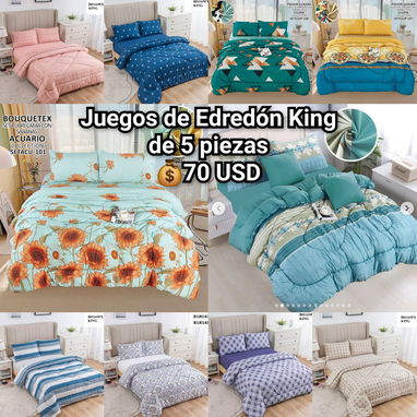 🔖Juegos de Edredón Camero, Queen y King de 3 y 5 piezas - 8/9