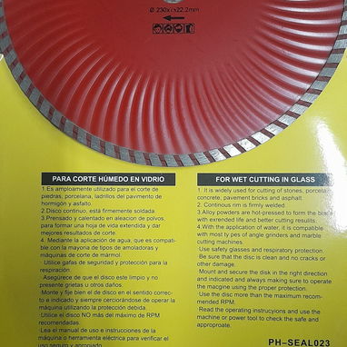 Discos de corte de 9" para ceramica, porcelana pisos, y hormigon - 3/4