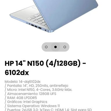HP 14" N150 (4/128GB) - 6102dx Modelo: 14-dq6102dx - 2/3