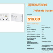 Protector Multipuerto con Botón de Retardo Frontal, Protector de Voltaje para Hogar Oficina 120V VPT#-0480 - Img 55669553