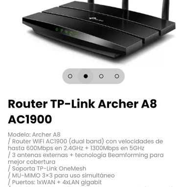 Router TP-Link Archer A8 AC1900. (Dual band) con velocidades de hasta 600Mbps en 2.4GHz + 1300Mbps en 5GHz - 2/4