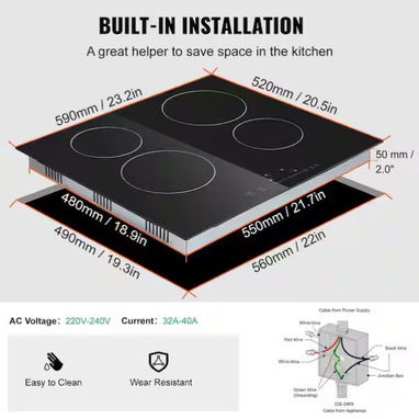 Cocina Empotrada 4 Quemadores Infrarrojo VEVOR superficie de cristal templado negro precio $410 USD transporte incluido - 8/9
