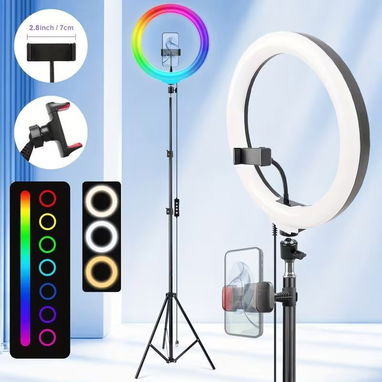Aro de Luz LED RGB 12” con Trípode 63” y Soporte para Teléfono - Img 122988386