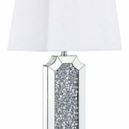 33" mirrored glass faux crystals table lamp with white square shade - Img 57509973
