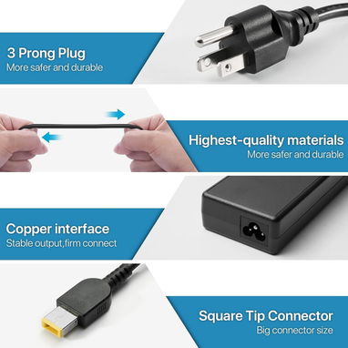 Cargador de punta amarilla cuadrada de 135 W para Lenovo ThinkPad X1 Extreme 20MF 20MF 20MG Cable adaptador de fuente - 3/4