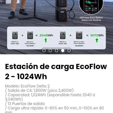Estación de carga EcoFlow Delta 2 - 1024Wh. Carga ultra rápida: 0–80% en 50 min, 0–100% en 80 min - Img 116508775