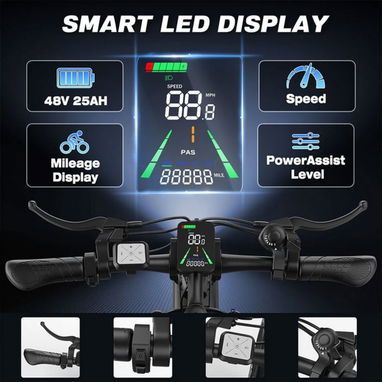 Bicicleta Eléctrica G29 1000W 2500W Peak 48V 25Ah 26 Fat Tire Negro 🔶 $1120 - 5/6