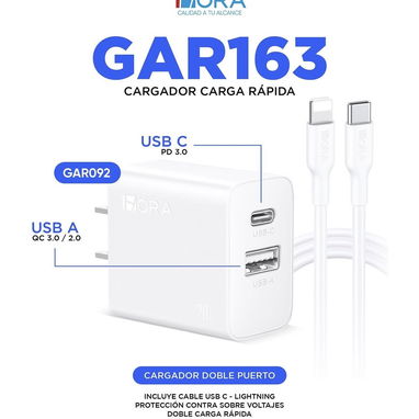 Combo Cargador 20W GAR163 Tipo C- Lightning + Cable Extra Tipo USB-C de 6A馃攱 - Img 122893209