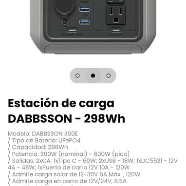 Estación de carga DABBSSON - 298Wh. Gestión inteligente vía App - 2/3