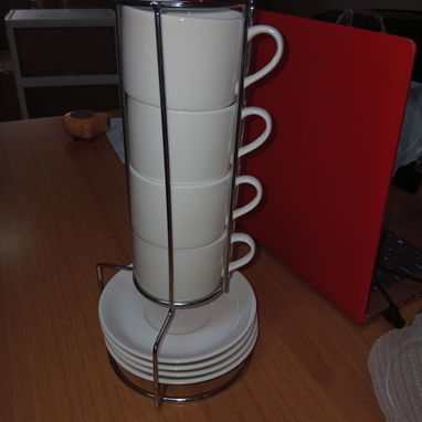 Tazas 4 Piezas Con Organizador Cerámica Acero, Set 4 Tazas Organizador Blanco Cerámica 30cm Altura VPT# - 5/10