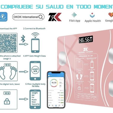 Pesa corporal, báscula corporal digital con conexión bluetooth y wifi(rosa o negra)(cable de carga o pila) - Img 99654832