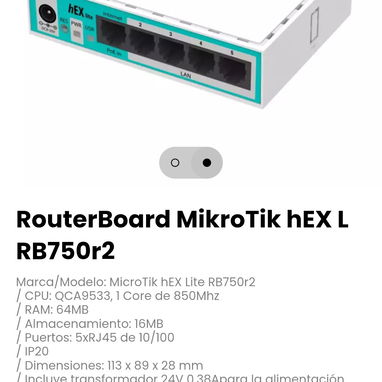 RouterBoard MikroTik hEX L RB750r2. Incluye transformador 24V 0.38Apara la alimentación - 2/2