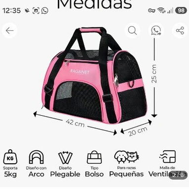 Transportadora para Perros y Gatos pequeños y medianos nuevo a estrenar color rosado y negro - Img 126485304