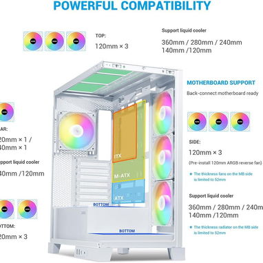 chasi SAMA V50 - Carcasa para PC de juego, torre media, con vidrio templado doble, 4×ventiladores ARGB PWM 52815418 - Img 120934345