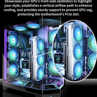 MUSETEX Funda de PC, diseño de montaje vertical de GPU, ventiladores ARGB 5 PWM preinstalados, soporte RAD de 14.173 in, - Img 122549717