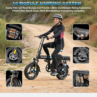 Bicicleta Eléctrica Plegable 14" 1200W 24MPH Batería 48V 10Ah Suspensión y Frenos de Disco - 4/5