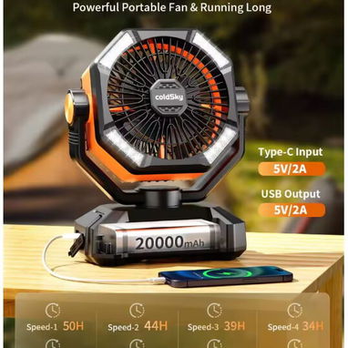 👉Vendo Ventilador de Camping con Luz y Control Remoto, Funciona con Batería - 2/3
