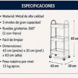 Carrito organizador de ruedas 3 niveles metálico - 6/6