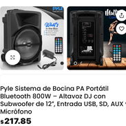 220usd Vendo Bocina Pyle PA Portátil Bluetooth 800W – Altavoz DJ con Subwoofer de 12″, Entrada USB, SD, AUX y Micrófono - Img 55934826