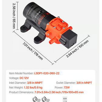 Bomba Presurizadora VEVOR 1.2 GPM 80 PSI 12V DC Autocebante Diafragma 2 Cámaras Para RV Riego Negro - Img 121638306