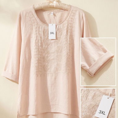 Blusa Casual con Bordado Floral y Detalle de Encaje Talla 3XL 13 - Img 123410708