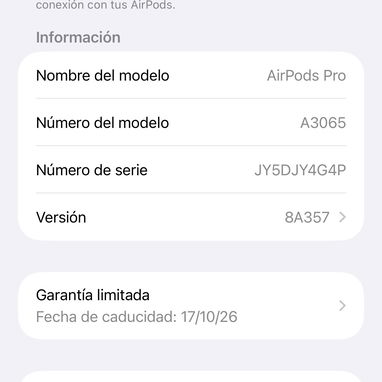 AirPods Pro 3 / Garantía por apple vigente hasta el 17/10/26 - 3/5
