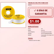 TEFLÓN S.P.C 100% PTFE 19 MM X 20 M . - Img 57882412