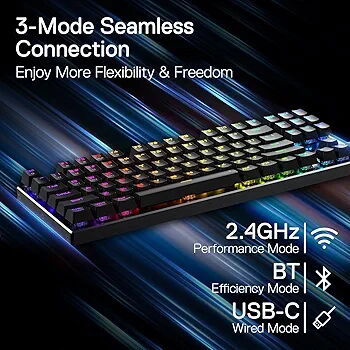 📫..Redragon K660RGB-PRO Teclado Inalámbrico para Juegos, 80% 87 Teclas BT/2.4Ghz Teclado Mecánico de Aluminio Tri-Modo - Img 123123412