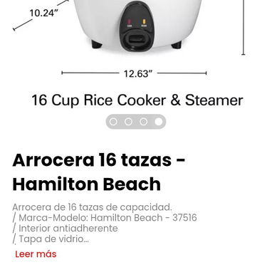 Arrocera 16 tazas - Hamilton Beach. Arrocera de 16 tazas de capacidad. - Img 114142933