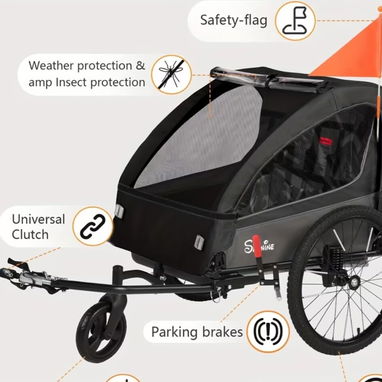Trailer d bicicleta y moto,Trailer para pasear 2 niños ,Bici y carriola electrica Parrillas Luces intermitentes. - Img 120283328