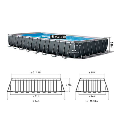 Piscina rectangular Ultra XTR® Frame elevada con bomba de filtro de arena – 32′ x 16′ x 52″ - 3/10