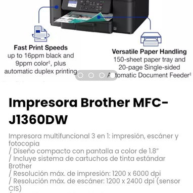 Impresora Brother MFC-J1360DW. Impresora multifuncional 3 en 1: impresión, escáner y fotocopia - Img 115560902