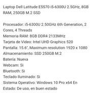 Laptop Dell Latitude E5570 i5-6300U 2.5GHz, 8GB RAM, 250GB M.2 SSD - Img 45397918