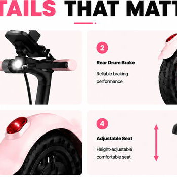 Carriola eléctrica para adultos / scooter 'Joyhis' con asiento desmontable Color: Rosa 350W Litio 36V/5.2Ah RIN 8.5' NEW - 8/9