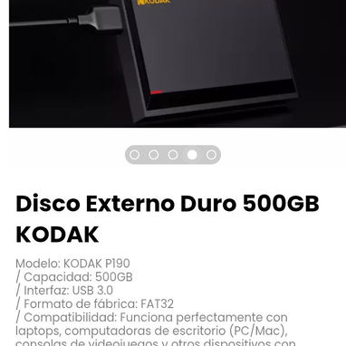 Disco Externo Duro 500GB KODAK. Modelo: KODAK P190 - Img 123999425