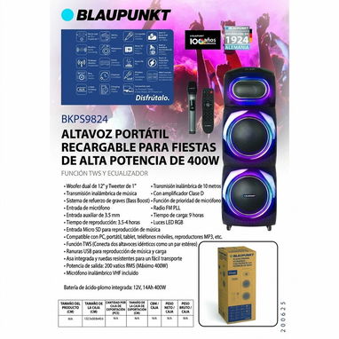 🔊🚨ALTAVOZ BLAUPUNKT 400W PARA FIESTAS - Img 123995700