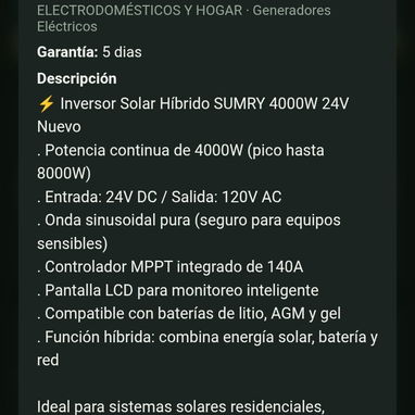 Inversor Solar Híbrido SUMRY 4000W 24V - 2/2