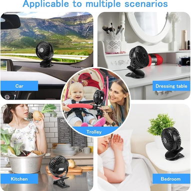 Ventilador Portátil con Clip 🔌 USB Recargable 🌬️ 3 Velocidades Silencioso 🔄 Rotación 360° para Cochecito, Cuna y Hoga - 6/7
