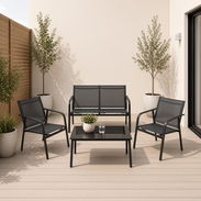 🔸Set de terraza - Un Sofa, 2 Sillas y una mesita de Cristal - Color Gris oscuro Precio 210 USD - Img 57559251
