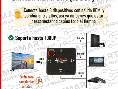 Selector HDMI 5x1* Switch HDMI 3 entrada 1 salida/ Switch HDMI 4K conecta varios equipos al monitor HDMI cajita, PC XBOX - Img 61462553