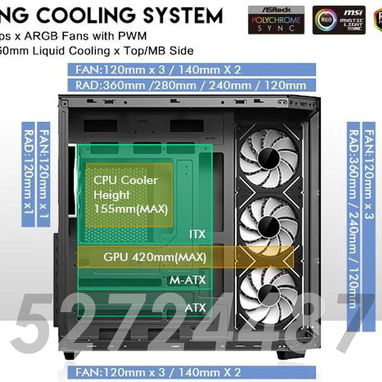 Chasis Gaming Semi panorámico DIYPC ARGB-N3-BK + 4 fanes ARGB 120mm - Img 103483653